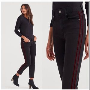 7 for all mankind b(air) High Rise Black Crop Ankle Pant w/ Red Velvet Stripe